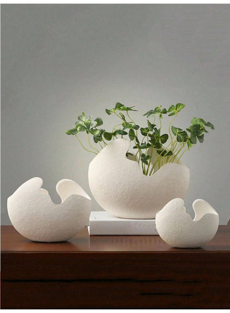 Modern Nordic-Inspired Thick Pottery Ceramic Vase – White Eggshell Design, Geometric Pattern, Handmade Flower Vase for Home, Living Room, Dining Table, Office, Wedding Centerpiece, Indoor/Outdoor Décor, Fresh or Dried Flowers - Image 1