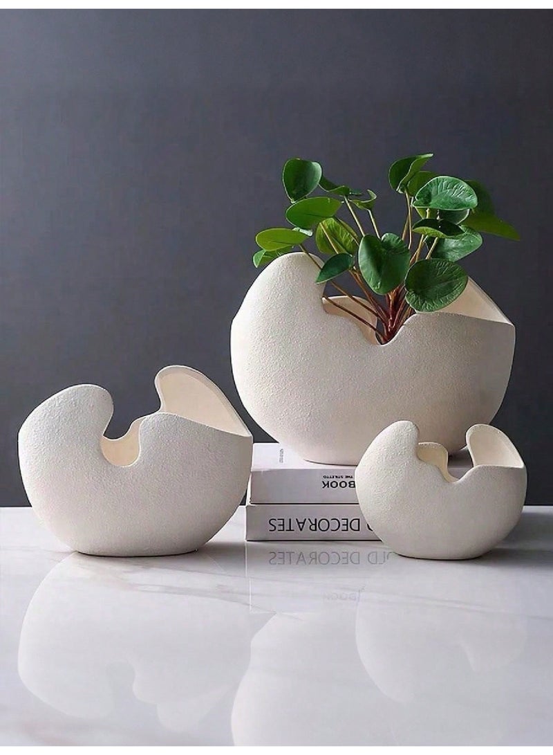 Modern Nordic-Inspired Thick Pottery Ceramic Vase – White Eggshell Design, Geometric Pattern, Handmade Flower Vase for Home, Living Room, Dining Table, Office, Wedding Centerpiece, Indoor/Outdoor Décor, Fresh or Dried Flowers - Image 5