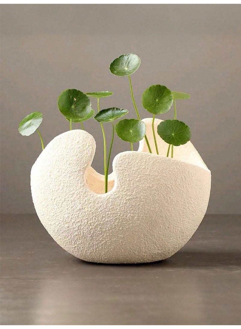 Modern Nordic-Inspired Thick Pottery Ceramic Vase – White Eggshell Design, Geometric Pattern, Handmade Flower Vase for Home, Living Room, Dining Table, Office, Wedding Centerpiece, Indoor/Outdoor Décor, Fresh or Dried Flowers - Image 4