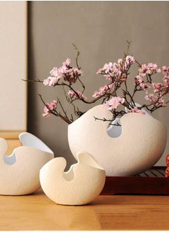 Generic Modern Nordic-Inspired Ceramic Vase - White Eggshell Design for Indoor/Outdoor Decor, Geometric Pattern, Lightweight ﻿  - Image 1