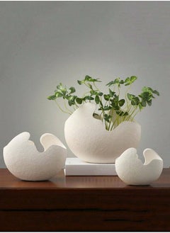 Generic Modern Nordic-Inspired Ceramic Vase - White Eggshell Design for Indoor/Outdoor Decor, Geometric Pattern, Lightweight ﻿  - Image 2
