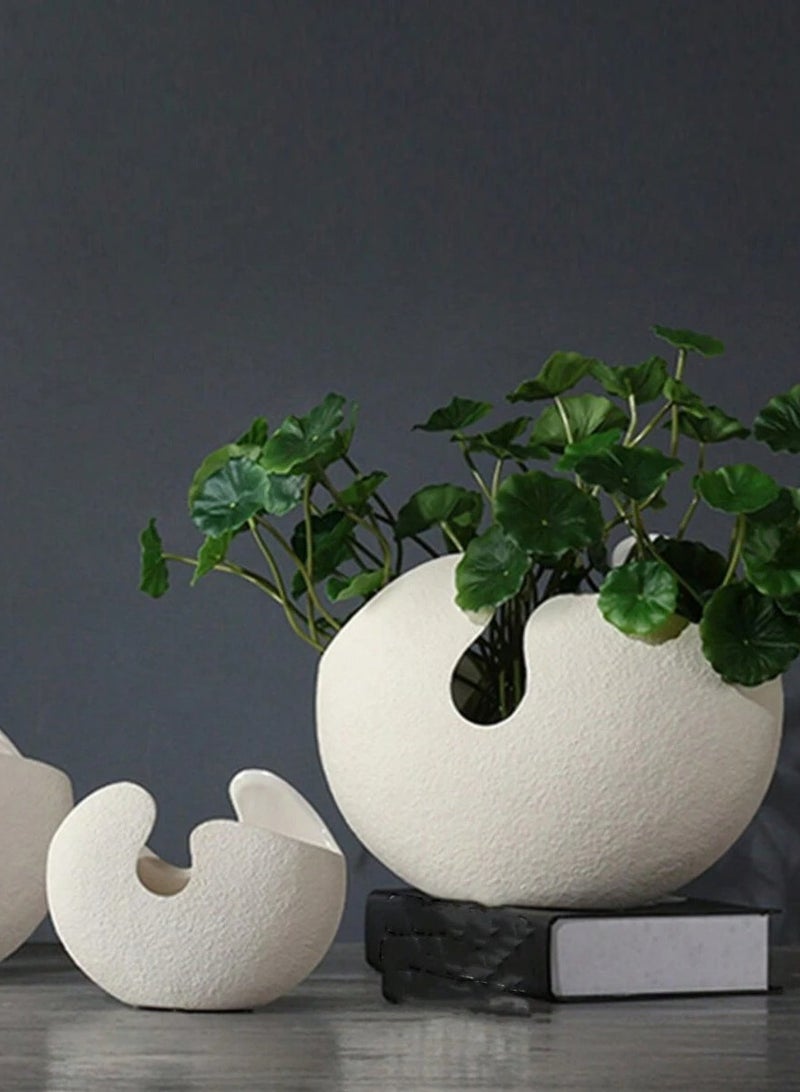 Modern Nordic-Inspired Ceramic Vase - White Eggshell Design for Indoor/Outdoor Decor, Geometric Pattern, Lightweight ﻿  - Image 4