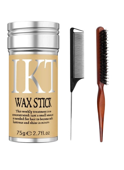 Hair Wax Stick for Flyaways + 2 Hair Brushes – Non-Greasy Styling Cream for Frizz Control & Natural Hold