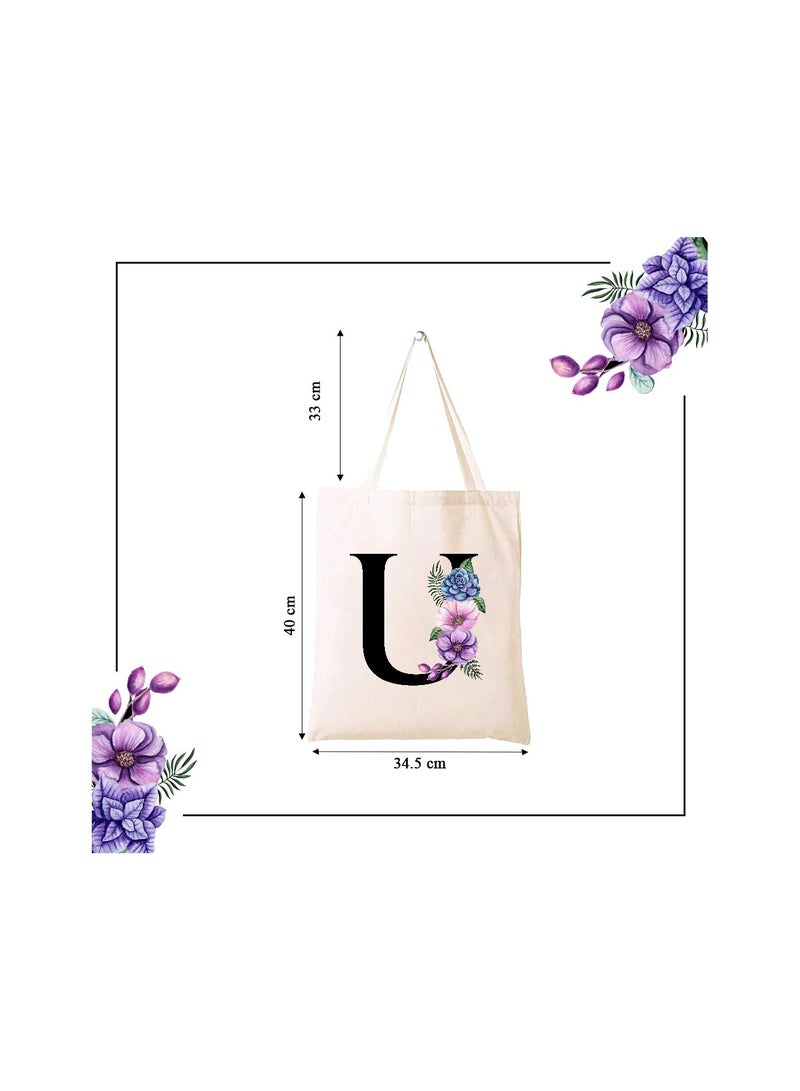 برينت شوب فور مي حقيبة يد قطنية قماشية صديقة للبيئة بتصميم أزهار على حقائب وصيفات العروس مطبوعة بأحرف أولية للنساء - حقيبة تسوق قابلة لإعادة الاستخدام ، فكرة هدية للحفلات وحقيبة هدايا قطنية - Image 5