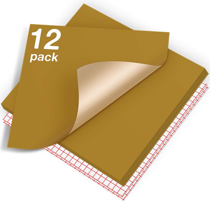 HTVRONT Gold Permanent Vinyl  12 Pack for Cricut  10 Sheets 12 x 12  2 Transfer Tape Sheets for Party Decoration Sticker Craft Cutter Car Decal Glossy