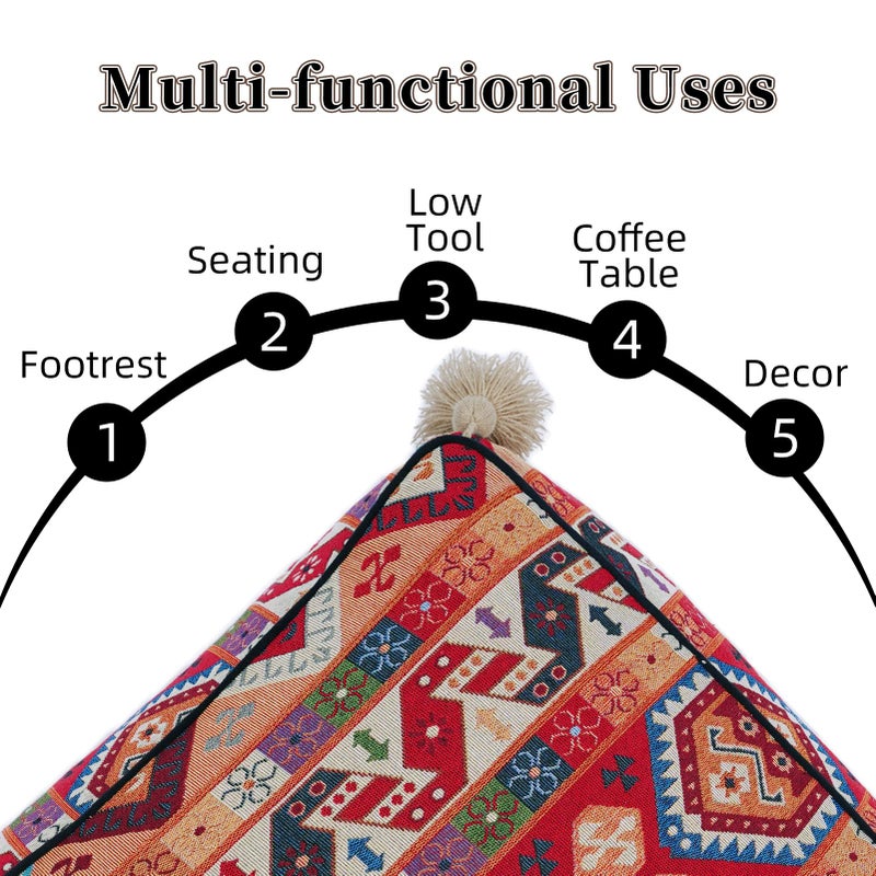 Artbloss Boho Unstuffed Pouf Cover Ottoman Footrest Indian Mexcian Foot Stool Floor Bean Bag Floor Chair Storage for Living Room Bedroom Decor (Boho Red, Square) - Image 2