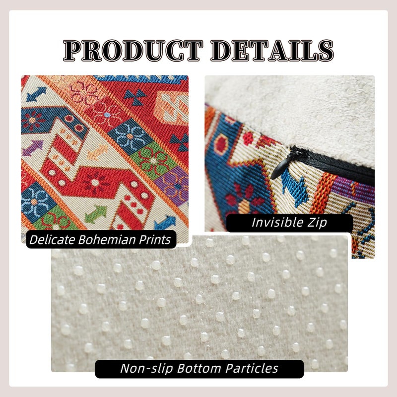 Artbloss Boho Unstuffed Pouf Cover Ottoman Footrest Indian Mexcian Foot Stool Floor Bean Bag Floor Chair Storage for Living Room Bedroom Decor (Boho Red, Square) - Image 5