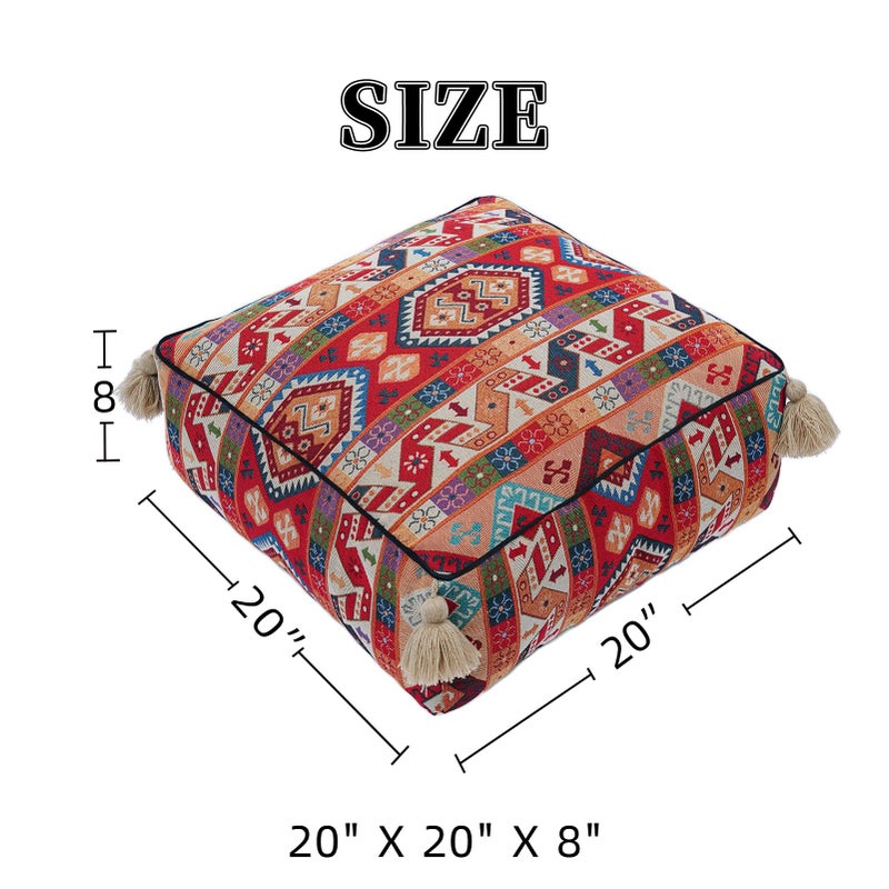 Artbloss Boho Unstuffed Pouf Cover Ottoman Footrest Indian Mexcian Foot Stool Floor Bean Bag Floor Chair Storage for Living Room Bedroom Decor (Boho Red, Square) - Image 4