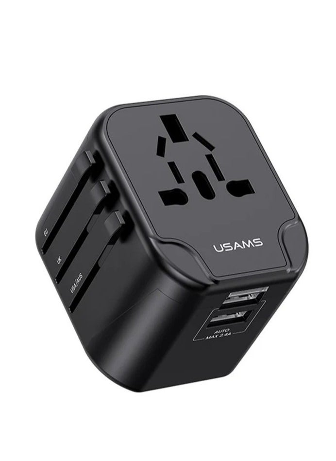 Usams USAMS US-CC173 T55 12W Dual USB Universal Travel Charger US / AU / EU / UK Plug Converter  - Image 1