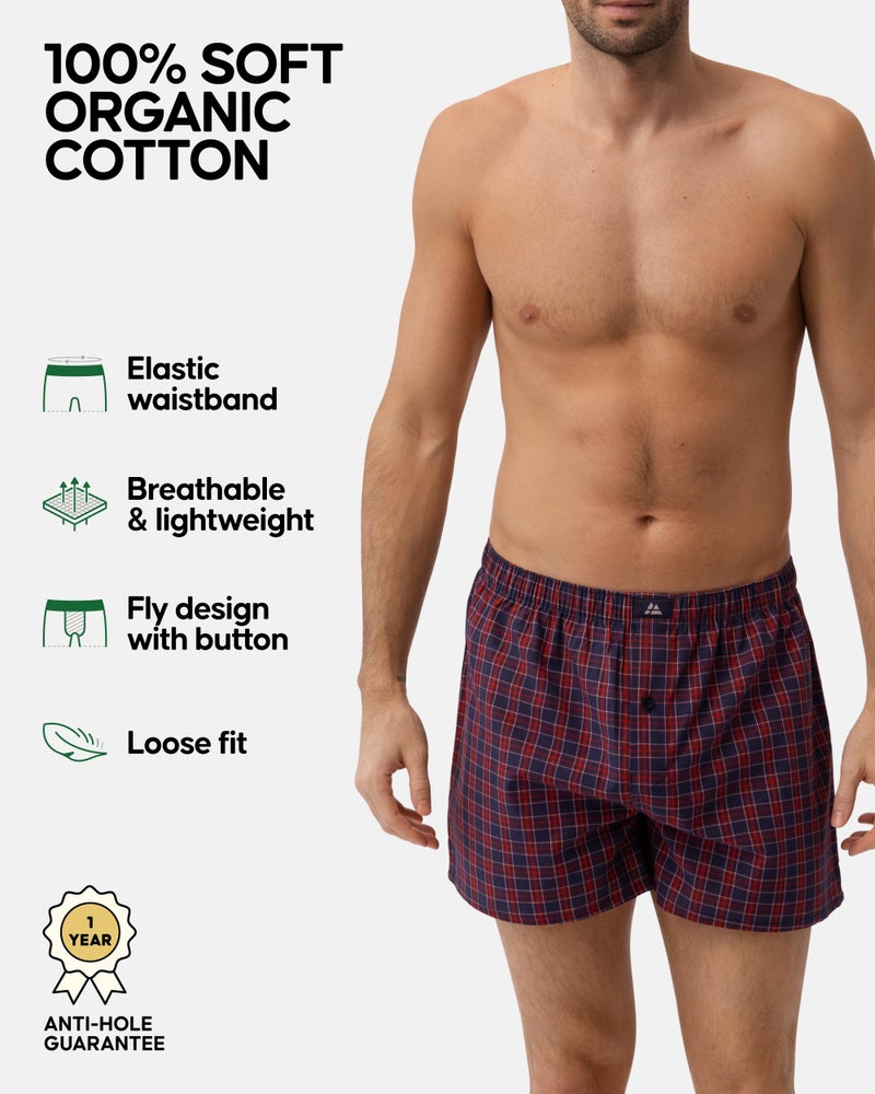 DANISH ENDURANCE 6 Pack Men's Woven Boxer Shorts, Organic Cotton, Loose Boxers X-Large Blue/Red 6-pack 6-pack - Image 2