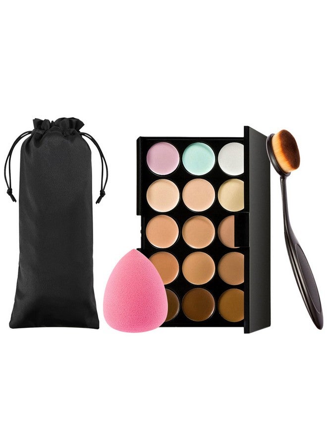 Vtrem 15 Colors Contour Palette Kit Conture Makeup Concealer Palette Powder Cream Camouflage Eye Shadow Face Contouring Foundation Palette With Toothbrush Foundation Brush & Powder Sponge - Image 2