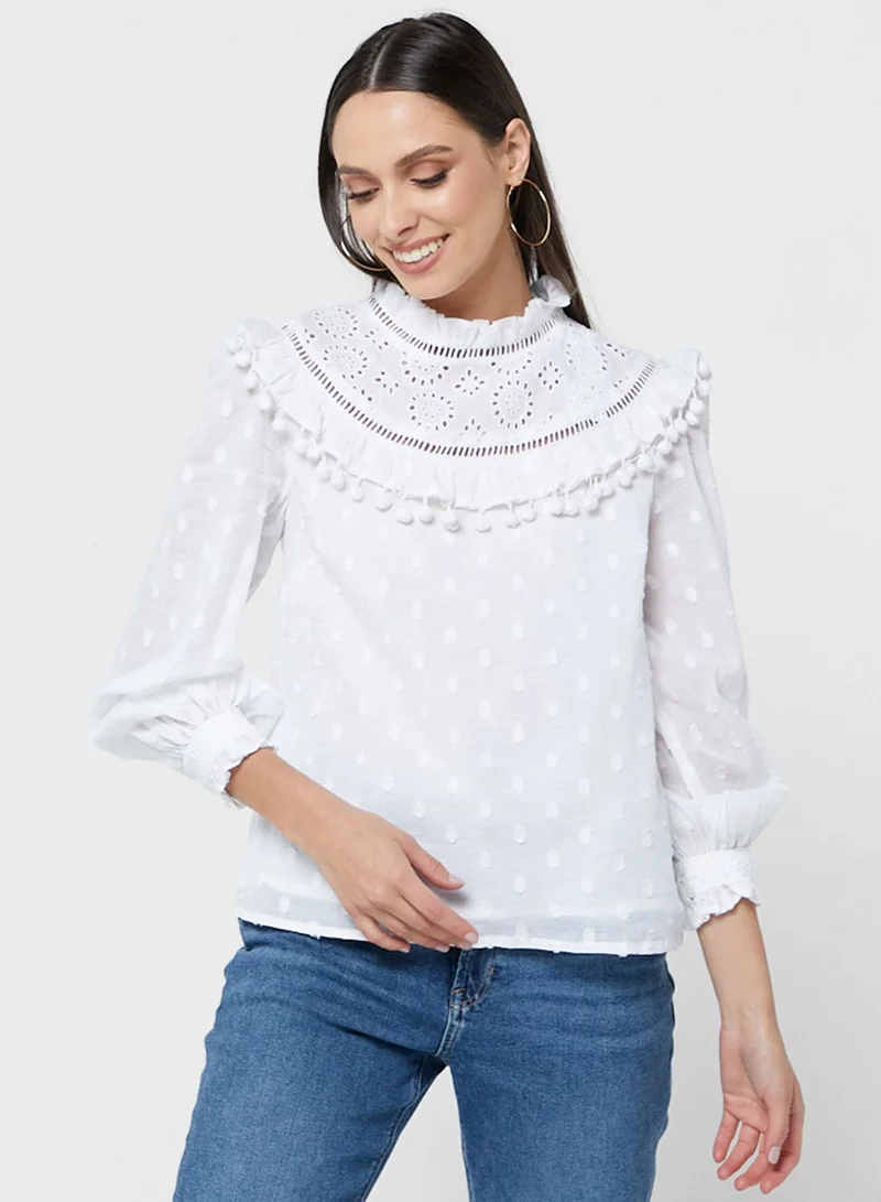 Miss Selfridge Victoriana Pom Pom Trim Detailed Top