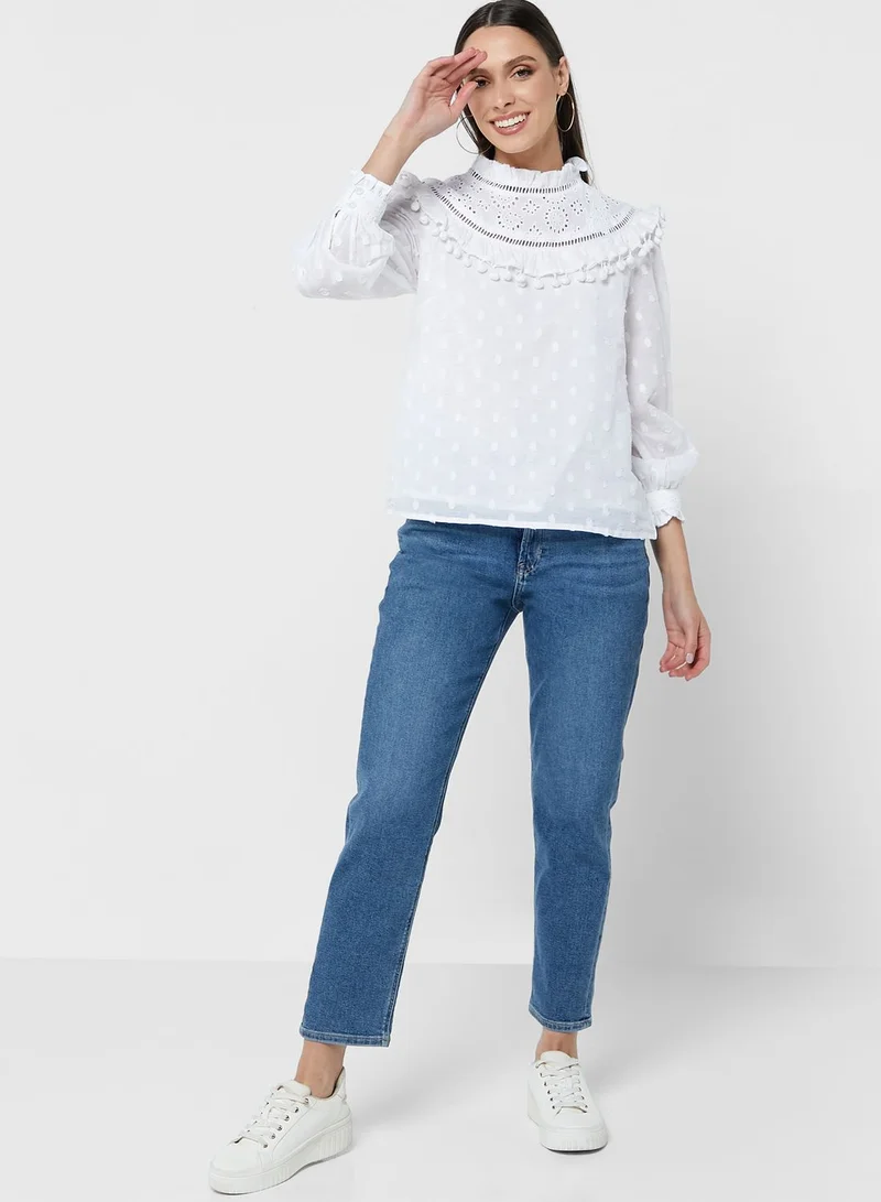 Miss Selfridge Victoriana Pom Pom Trim Detailed Top