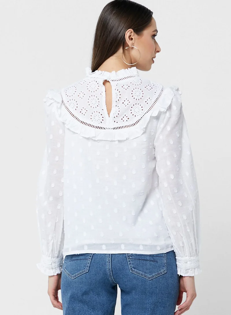 Miss Selfridge Victoriana Pom Pom Trim Detailed Top