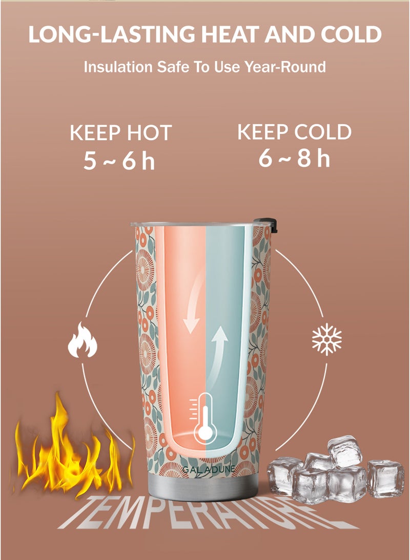 GALADUNE 20OZ Travel Coffee Mug Stainless Steel Double-wall Vacuum Insulated Coffee Cup with Straw and Brush, Polka Dot Daisy Design Tumbler, Suitable for Iced & Hot Drinks, Ideal Gift - Image 5