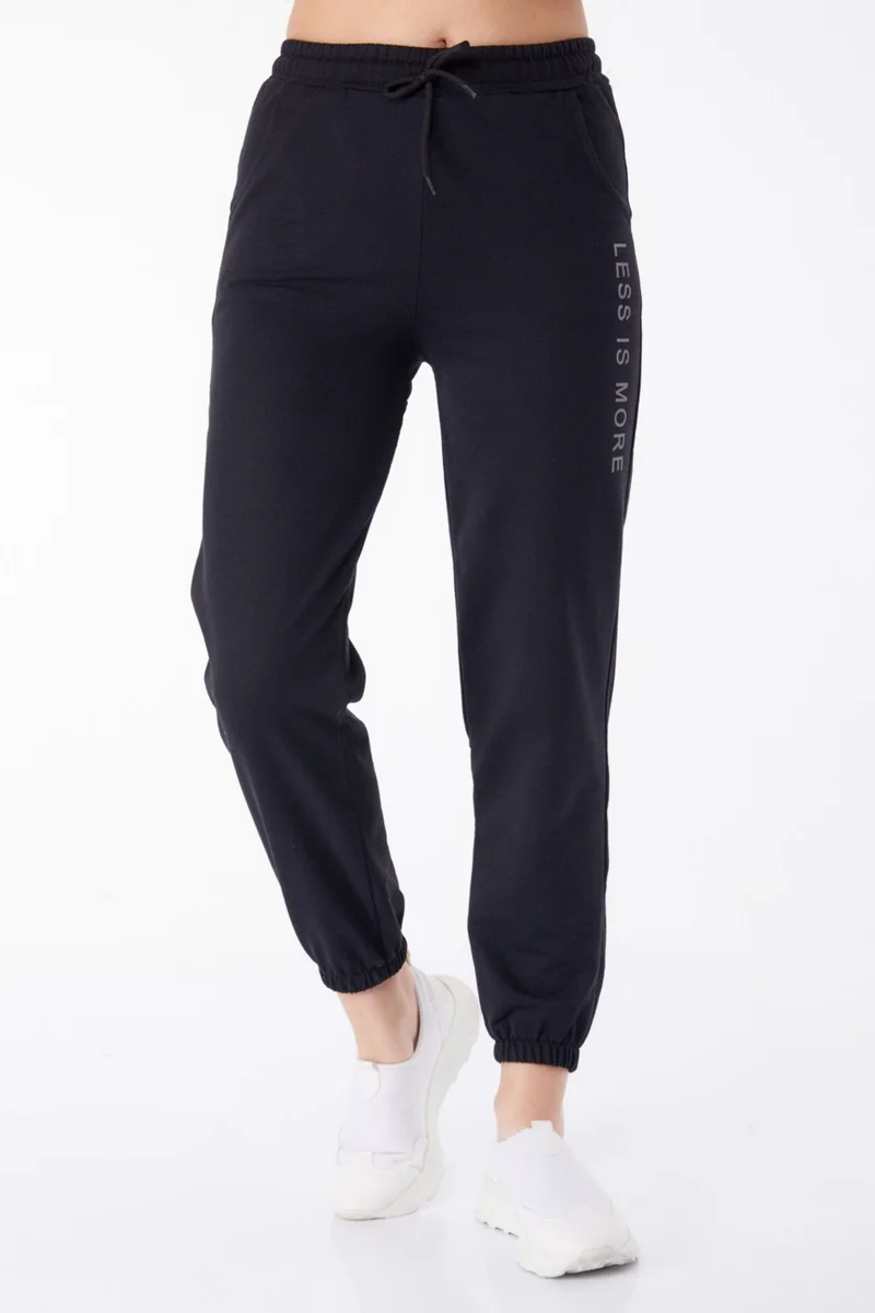 Tofisa Plain Mid Women's Black Sweatpants - 25327