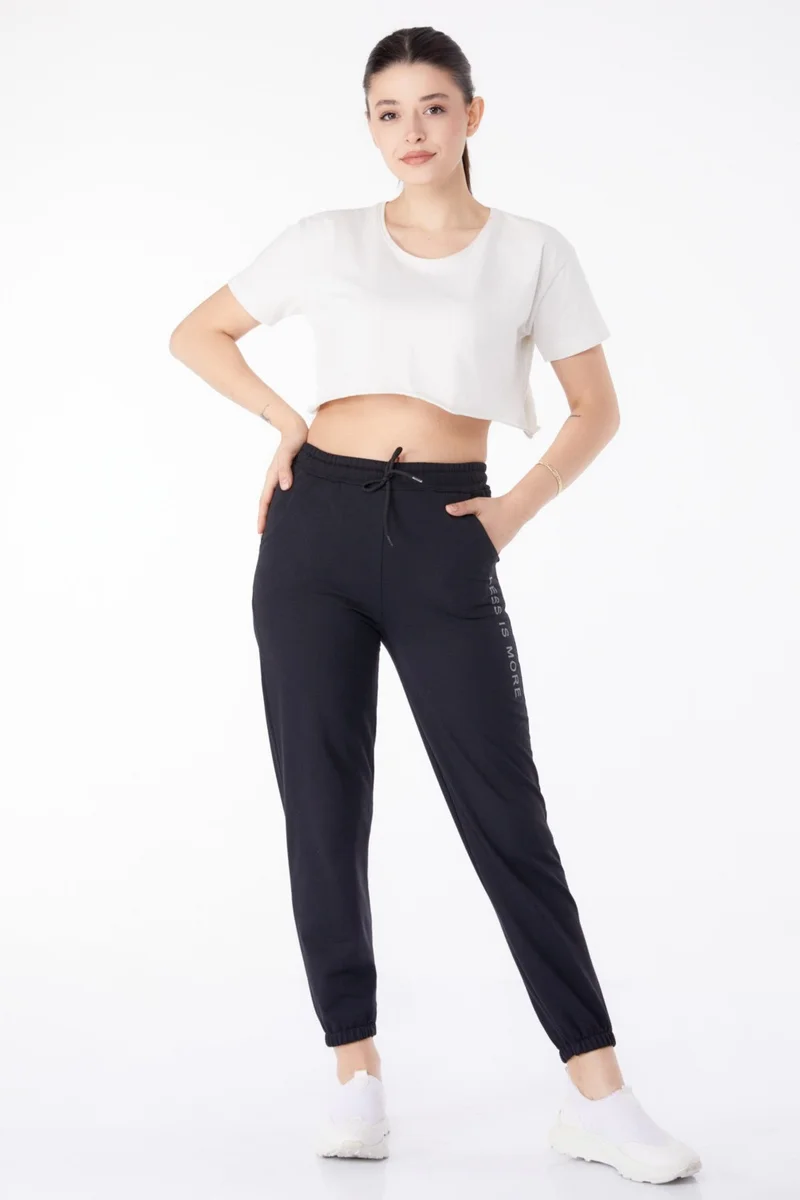 Tofisa Plain Mid Women's Black Sweatpants - 25327