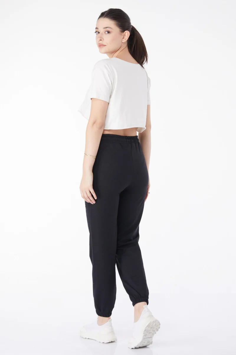 Tofisa Plain Mid Women's Black Sweatpants - 25327
