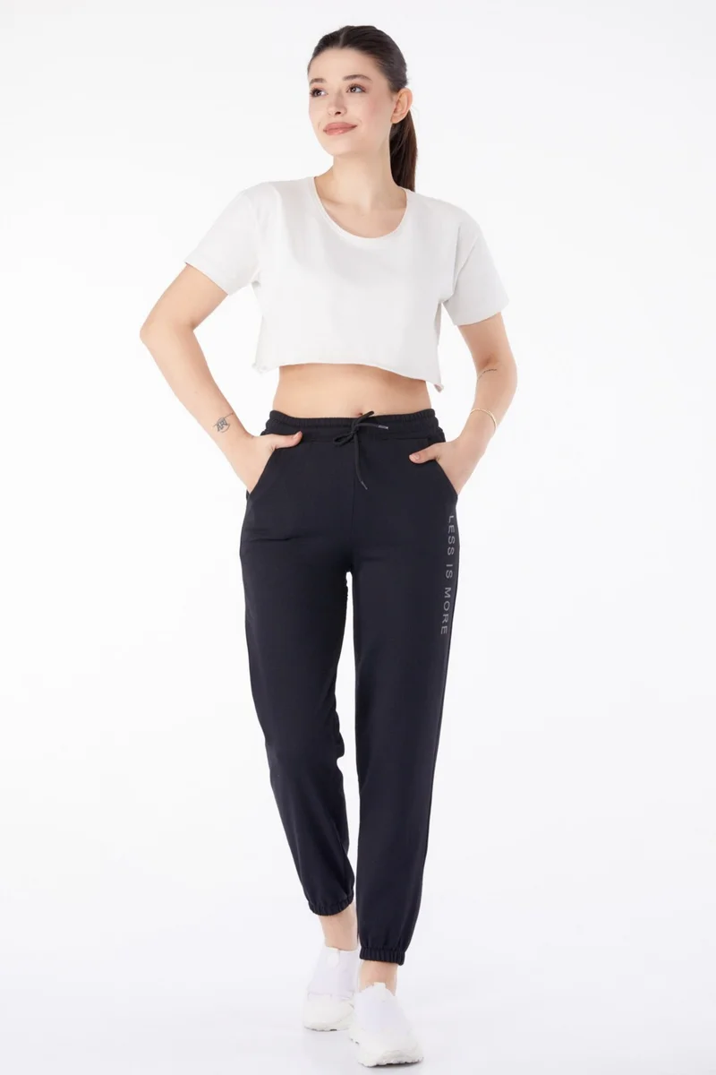 Tofisa Plain Mid Women's Black Sweatpants - 25327