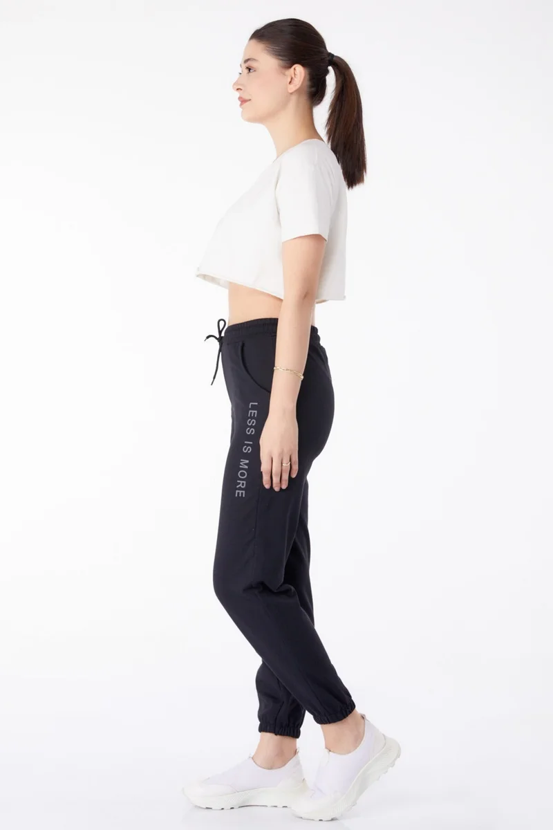 Tofisa Plain Mid Women's Black Sweatpants - 25327