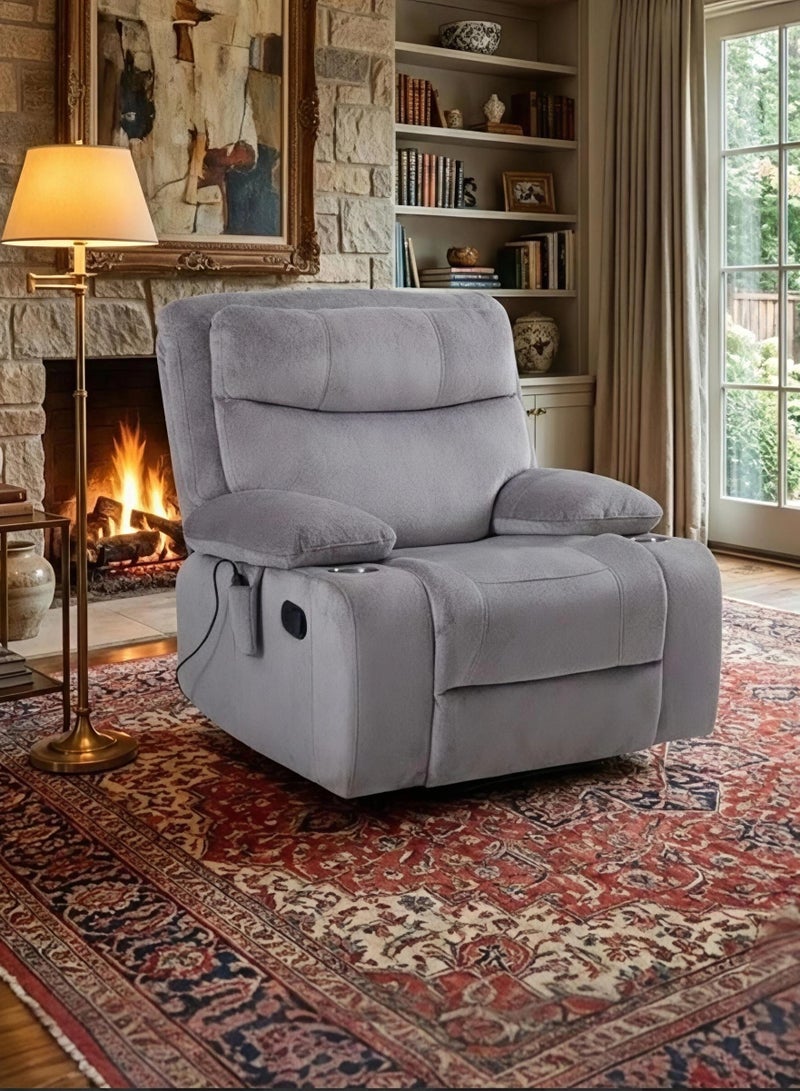 Concent Luxury Electric Lounge Chair with Wide Seat - Soft Velvet Fabric with Cup Holders and USB Charging Port - Modern Grey - Image 4