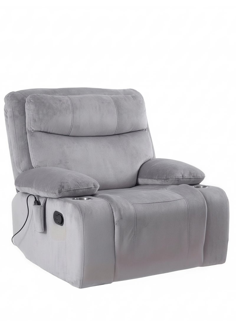 Concent Luxury Electric Lounge Chair with Wide Seat - Soft Velvet Fabric with Cup Holders and USB Charging Port - Modern Grey - Image 1