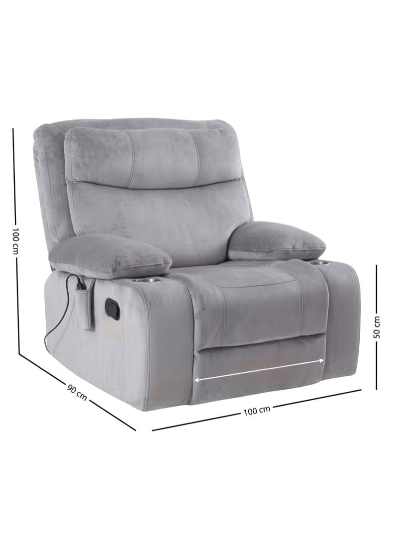 Concent Luxury Electric Lounge Chair with Wide Seat - Soft Velvet Fabric with Cup Holders and USB Charging Port - Modern Grey - Image 5