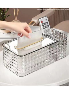 Generic Acrylic Pull Tissue Box Holder Organizer with Lid, Multifunctional Remote Holder Toiletry Organizer Facial Tissue Holder Rectangular for Home, Restaurant, Office, Car (Clear Gold)  - Image 2