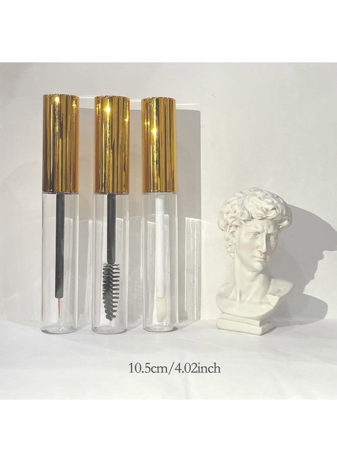 Ideal Swan - 10ml Empty Mascara Tube Eyeliner Cream Container Bottle, Lip Gloss Bottle with 3 Piece Funnel & Rubber Inserts for Castor Oil Golden (Set 03) - Image 1