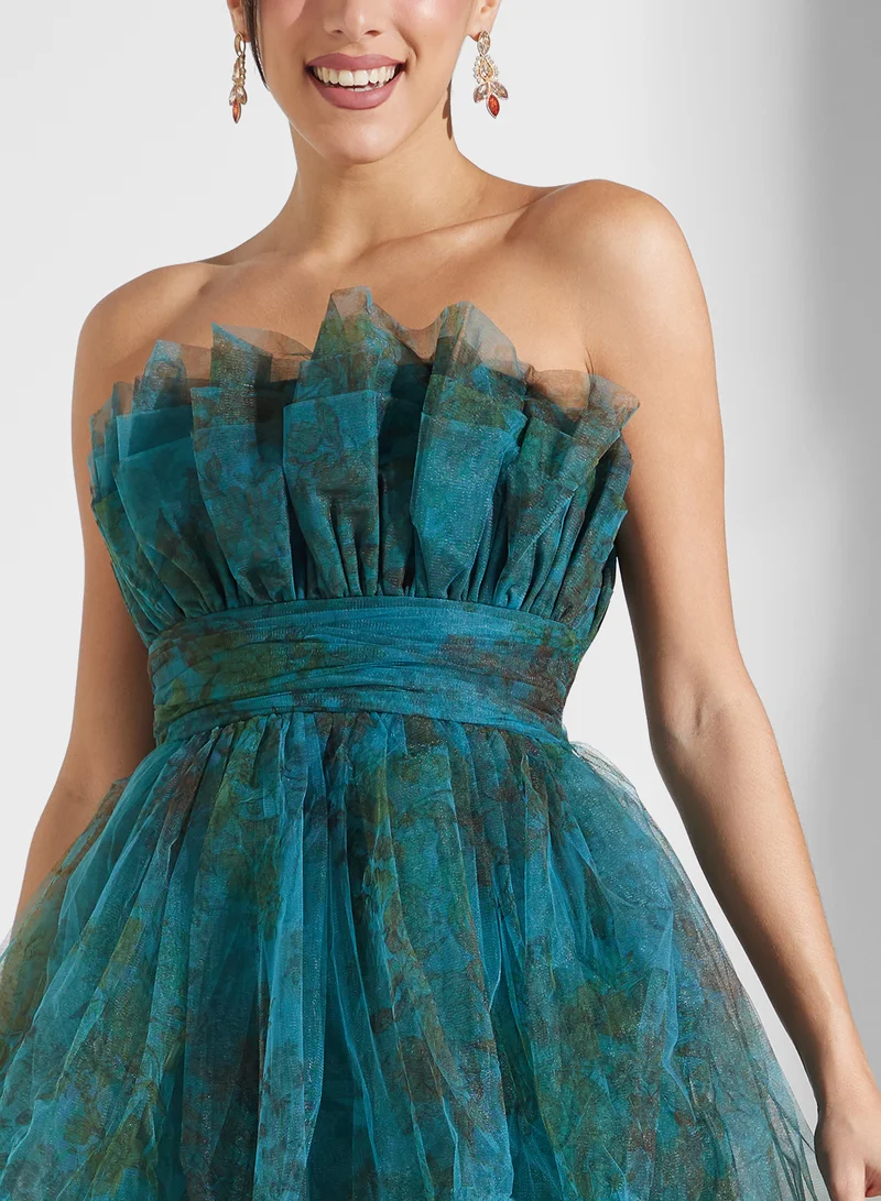 Lace and Beads Tulle Strapless Mini Dress