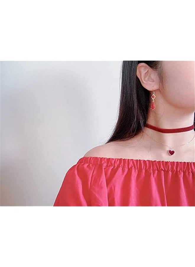 erorex Heart Necklace Red Velvet Chocker Adjustable Red Choker Classic Collar Necklaces For Women And Girls  - Image 3