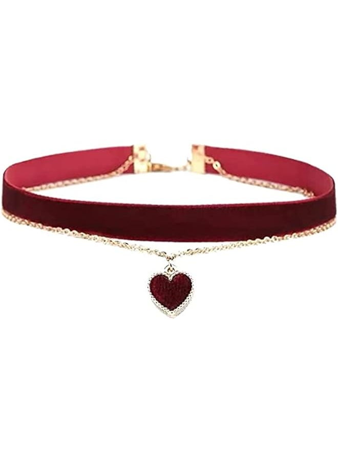 erorex Heart Necklace Red Velvet Chocker Adjustable Red Choker Classic Collar Necklaces For Women And Girls  - Image 1