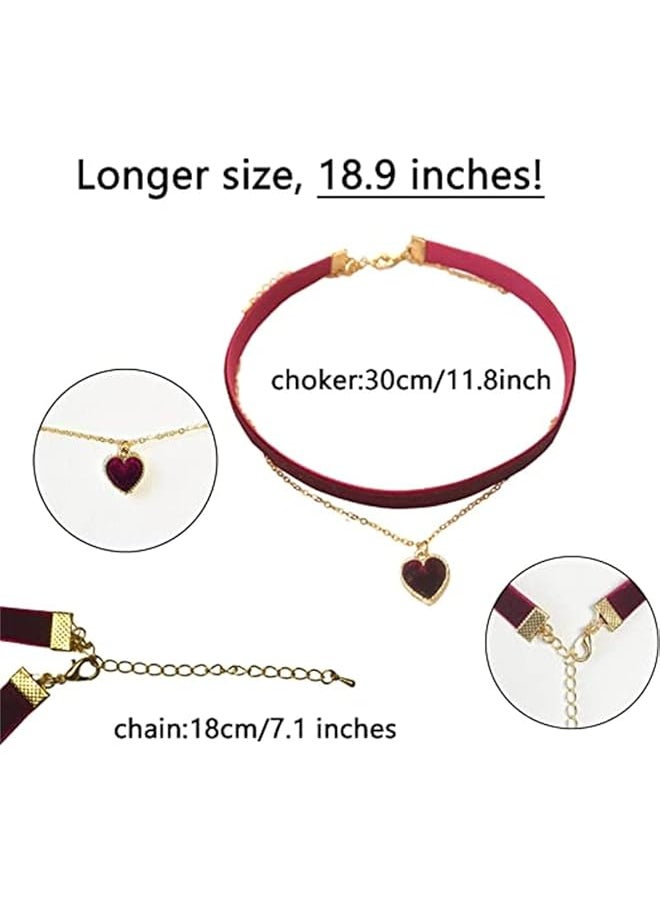 erorex Heart Necklace Red Velvet Chocker Adjustable Red Choker Classic Collar Necklaces For Women And Girls  - Image 5