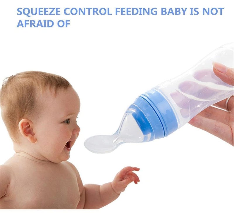 Chopchi Fruit Feeder,Teether & Feeding Spoon Bottle with Squeezy Food for 6 Month Above Baby (Pack of-3, Blue Set) - Image 4