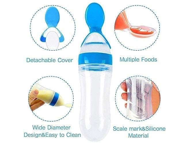 Chopchi Fruit Feeder,Teether & Feeding Spoon Bottle with Squeezy Food for 6 Month Above Baby (Pack of-3, Blue Set) - Image 5