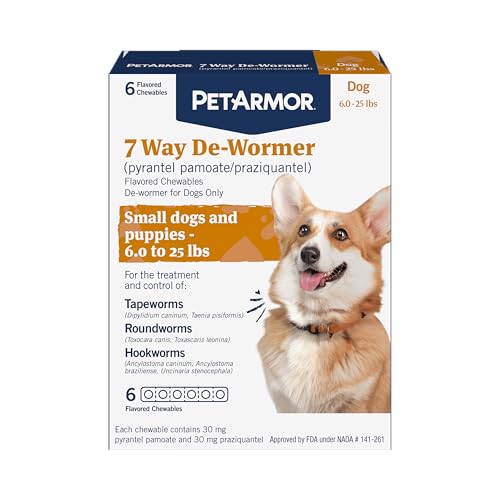 PetArmor 7 Way De-Wormer for Dogs, Oral Treatment for Tapeworm, Roundworm & Hookworm in Small Dogs & Puppies (6-25 lbs), Worm Remover (Praziquantel & Pyrantel Pamoate), 6 Flavored Chewables - Image 1