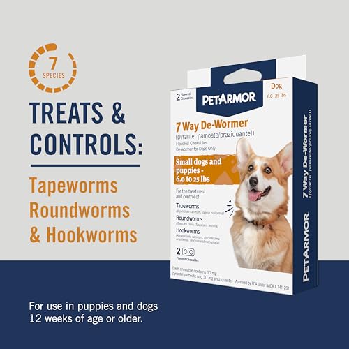 PetArmor 7 Way De-Wormer for Dogs, Oral Treatment for Tapeworm, Roundworm & Hookworm in Small Dogs & Puppies (6-25 lbs), Worm Remover (Praziquantel & Pyrantel Pamoate), 6 Flavored Chewables - Image 2