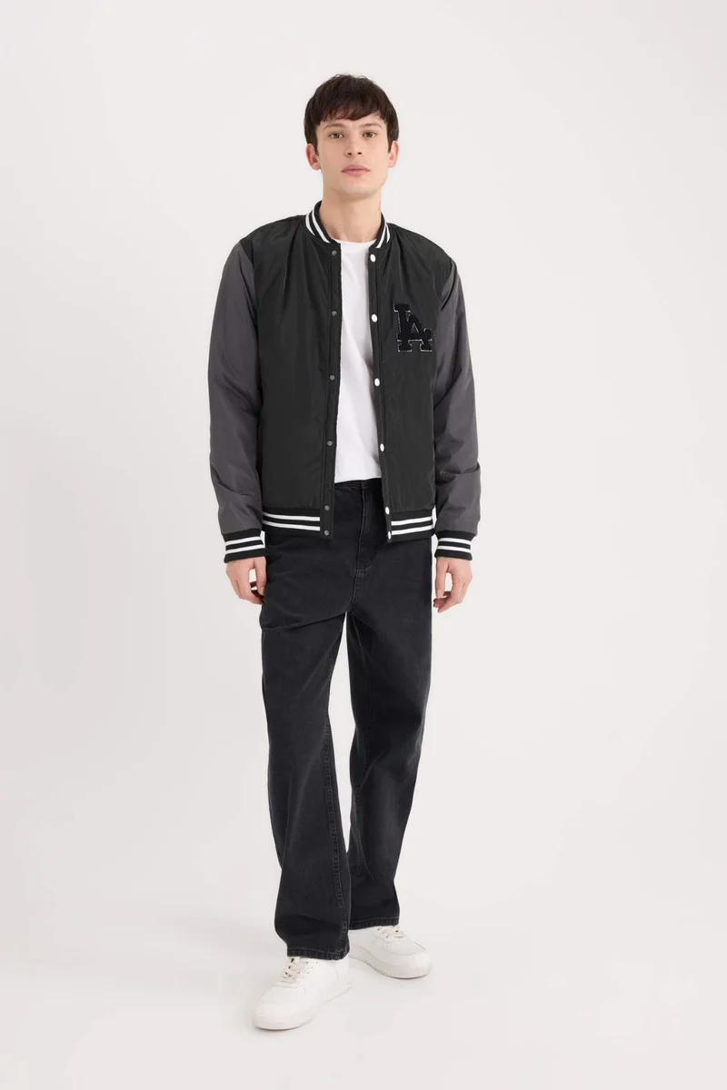 ديفاكتو College Collar Snap Button Double Pocket Waterproof Bomber Jacket