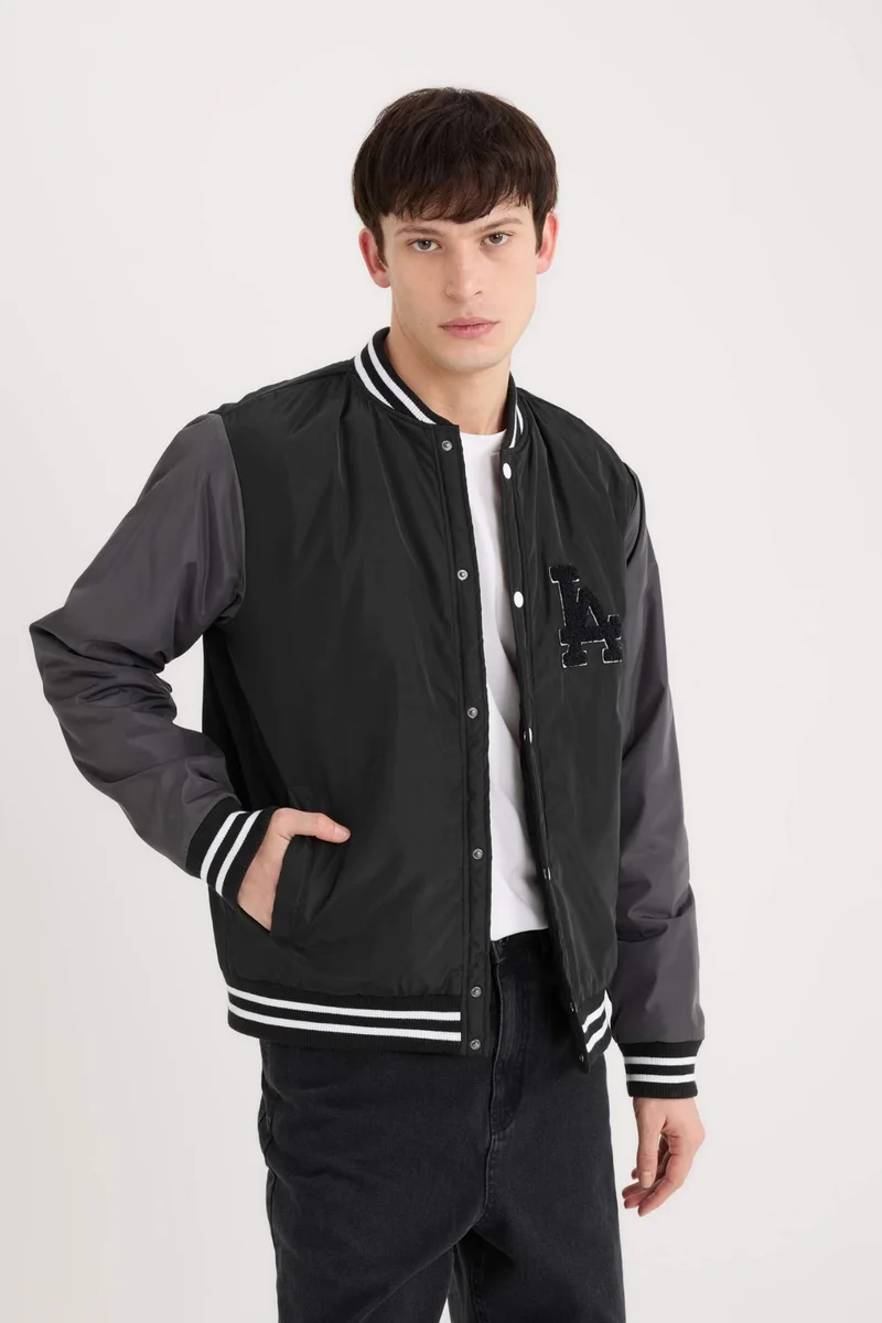 Defacto  College Collar Snap Button Double Pocket Waterproof Bomber Jacket for Men | Best Price UAE