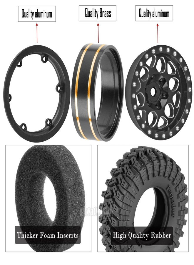 عجلات وإطارات BRCatWPark RC 1.3 Beadlock لسيارات الزحف RC بمقياس 1/18 TRX4M و1/24 SCX24 FCX24، 4 قطع من جنوط نحاسية مقاس 1.3 بوصة وعجلات وإطارات ألومنيوم Beadlock، أسود - Image 4