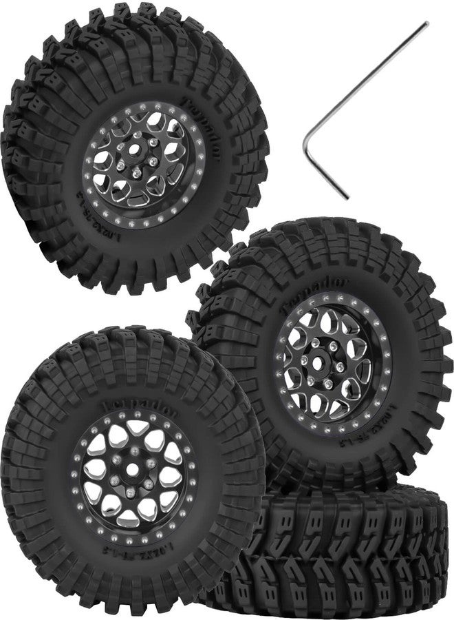 عجلات وإطارات BRCatWPark RC 1.3 Beadlock لسيارات الزحف RC بمقياس 1/18 TRX4M و1/24 SCX24 FCX24، 4 قطع من جنوط نحاسية مقاس 1.3 بوصة وعجلات وإطارات ألومنيوم Beadlock، أسود - Image 1