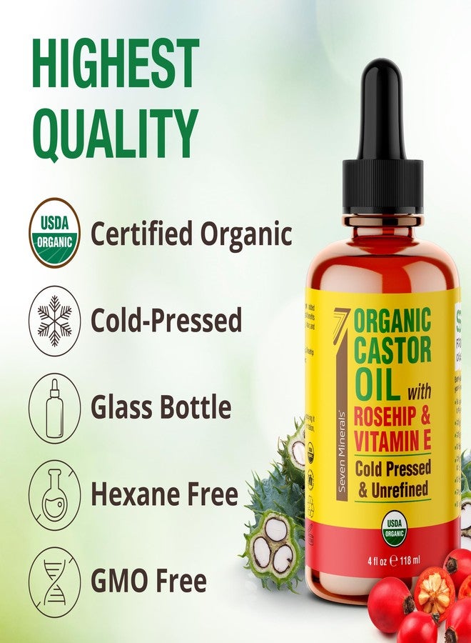 Seven Minerals زيت الخروع العضوي من سبعة معادن مع زيت الورد وفيتامين E لرموش العين والحواجب والوجه ونمو الشعر - زجاجة زجاجية، معصور على البارد وخالي من الهكسان - يرطب ويعزز نمو الشعر الطبيعي - 4 أونصة سائلة - Image 3