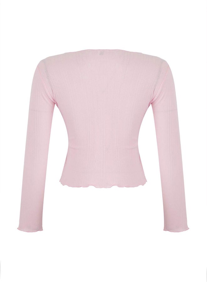 trendyol Teen Pink Pointel Slim/Fitted Knitted Blouse - Image 5