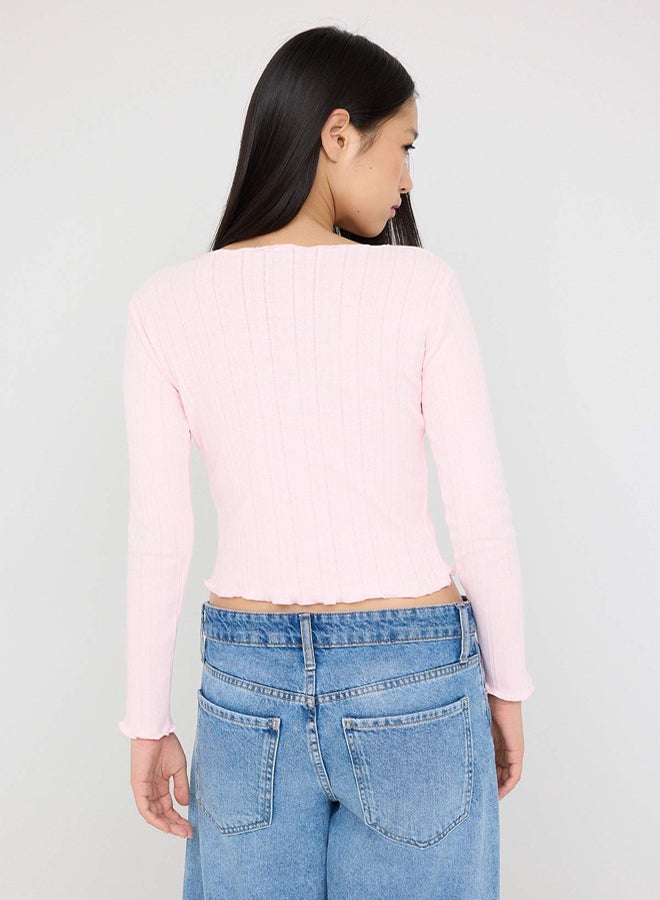 trendyol Teen Pink Pointel Slim/Fitted Knitted Blouse - Image 4