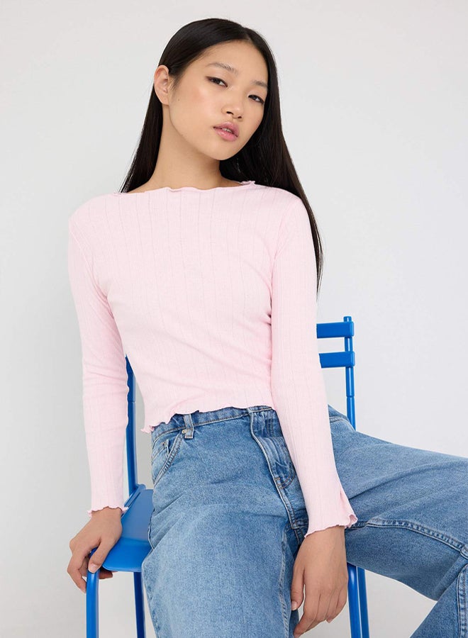 trendyol Teen Pink Pointel Slim/Fitted Knitted Blouse - Image 1