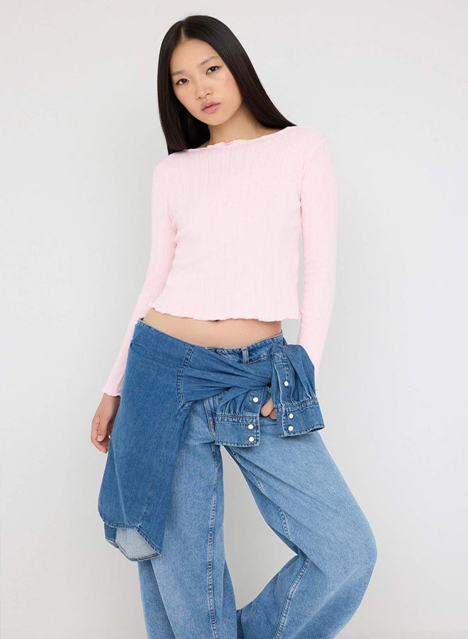 trendyol Teen Pink Pointel Slim/Fitted Knitted Blouse - Image 2