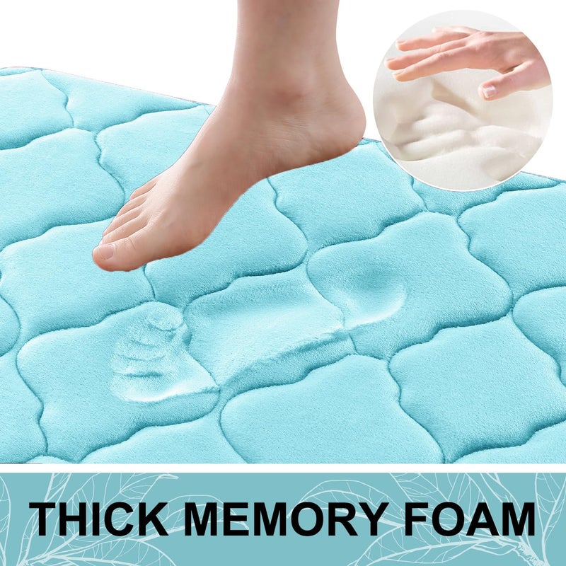 OLANLY Memory Foam Bath Mat Rug 59x24  Ultra Soft Non Slip and Absorbent Bathroom Rug  Machine Wash Dry  Comfortable  Thick Bath Rug Carpet for Bathroom Floor  Tub and Shower  Sky Blue - Image 2