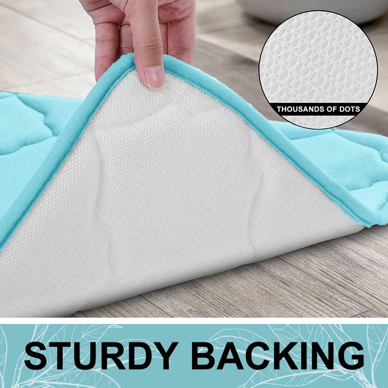 OLANLY Memory Foam Bath Mat Rug 59x24  Ultra Soft Non Slip and Absorbent Bathroom Rug  Machine Wash Dry  Comfortable  Thick Bath Rug Carpet for Bathroom Floor  Tub and Shower  Sky Blue - Image 3