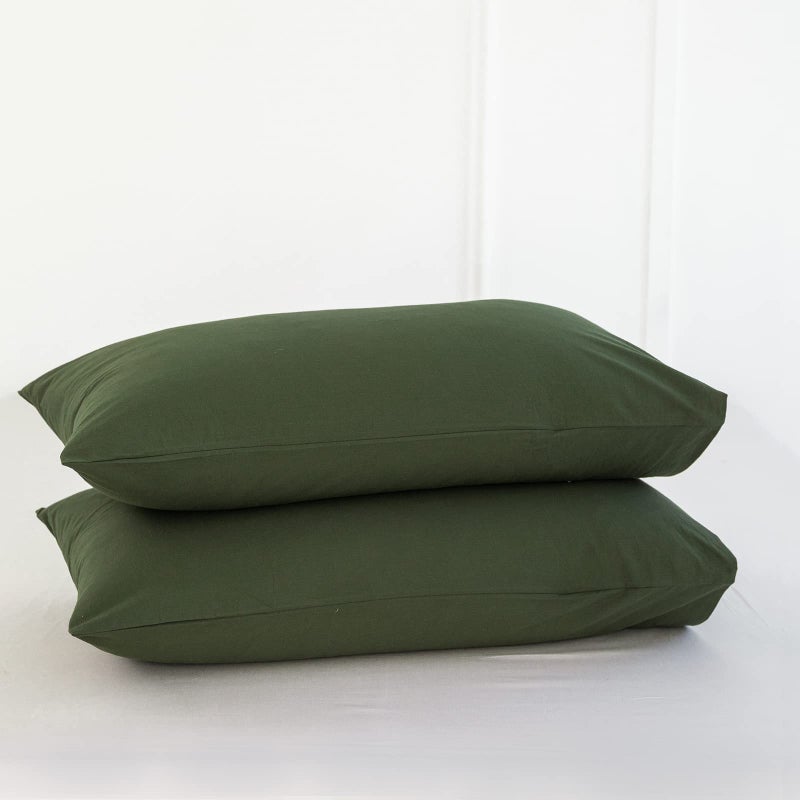 MooMee Bedding Pillowcases Pack of 2 100% Washed Cotton Linen Like Textured Breathable Durable Soft Comfy (Olive Green  King) - Image 1