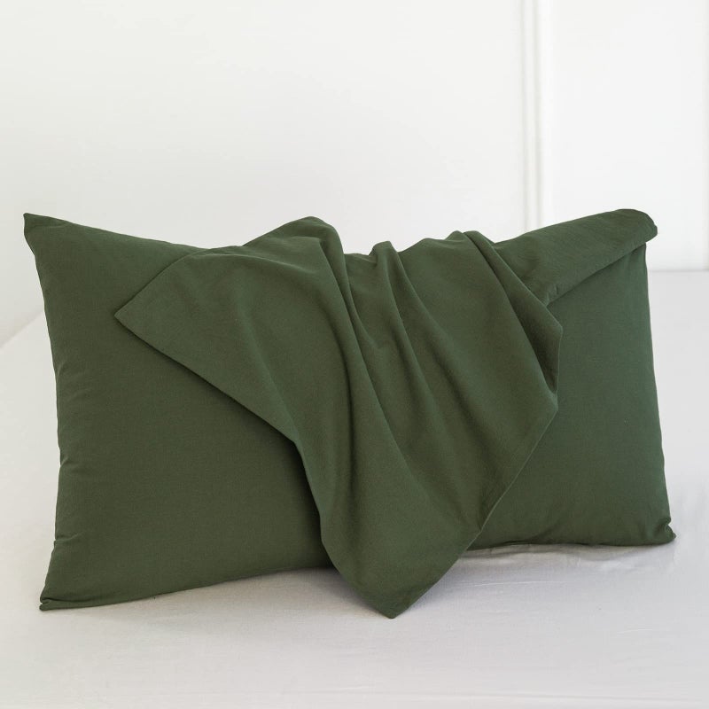 MooMee Bedding Pillowcases Pack of 2 100% Washed Cotton Linen Like Textured Breathable Durable Soft Comfy (Olive Green  King) - Image 2